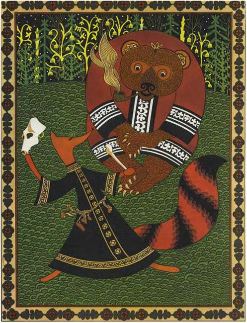Лиса шаманит, рисунок иллюстрация