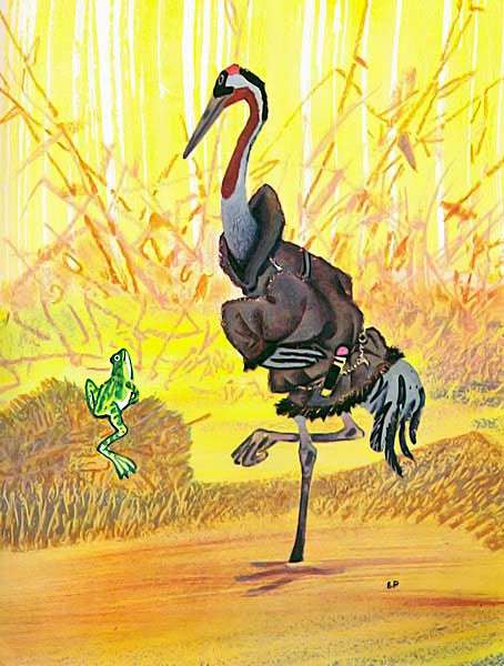 Лягушка встретила журавля, рисунок иллюстрация Рачева