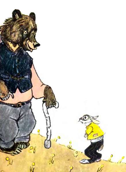 Медведь стыдит жадного зайца, рисунок иллюстрация