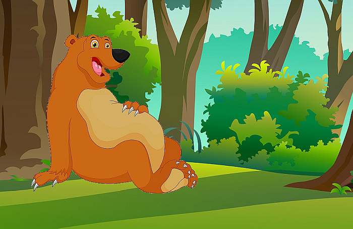 Бурый медведь отдыхает под деревом, рисунок картинка иллюстрация
