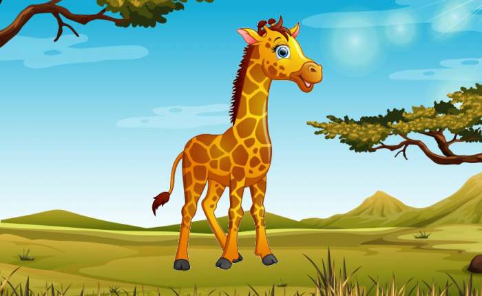 Жираф в Африке гуляет, рисунок иллюстрация