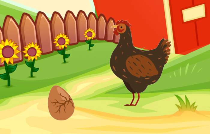 Яйцо и курица на хоздворе, рисунок иллюстрация