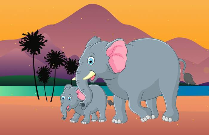 Слониха и маленький слоненок, рисунок иллюстрация