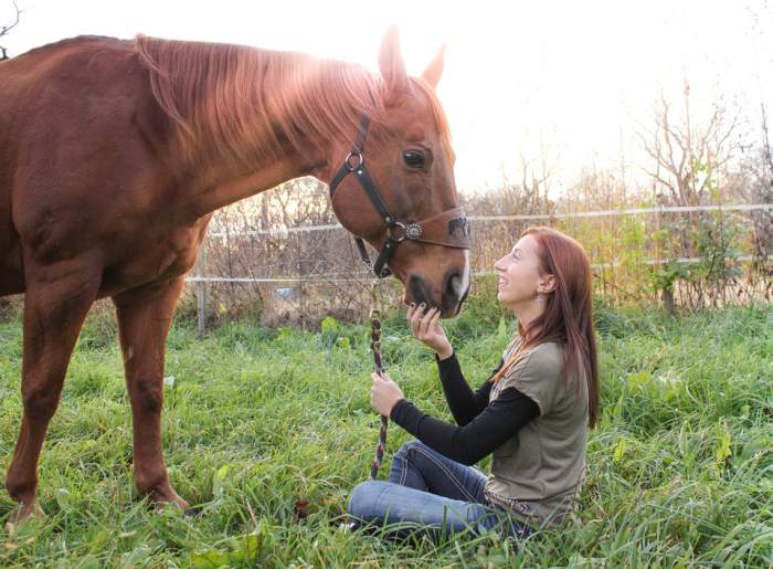 Лошадь и молодая женщина, фото фотография