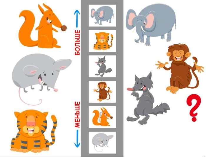 Игра для детей - размести животных по размеру