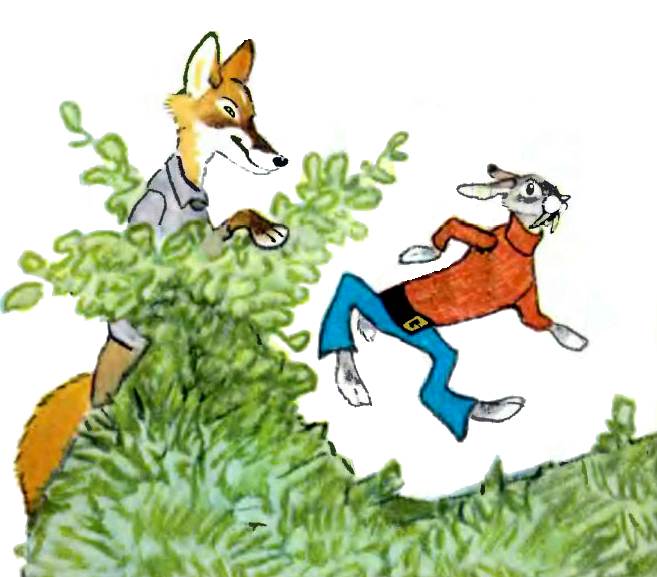 Заяц убегает от лисы, рисунок картинка иллюстрация