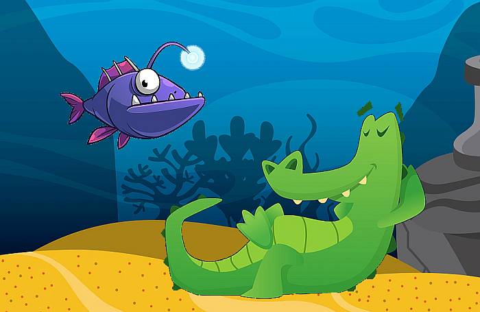 Рыбка-фонарик служит крокодилу, рисунок картинка иллюстрация