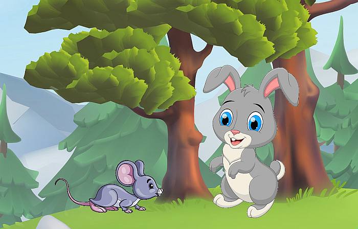 Мышь прибежала за советом к зайцу, рисунок иллюстрация картинка