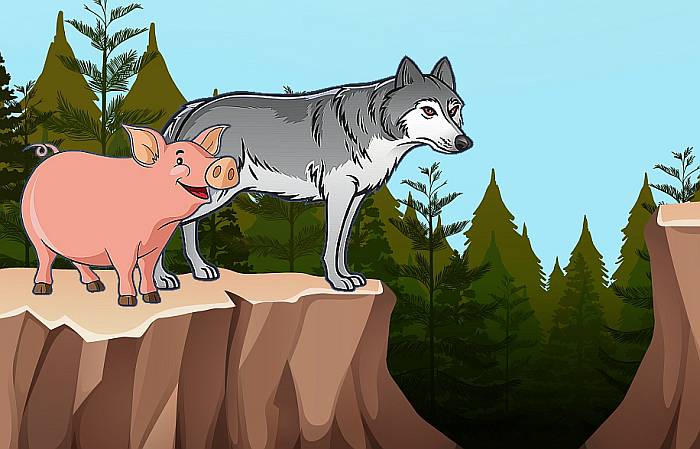 Свинья и волк подошли к яме, рисунок картинка иллюстрация