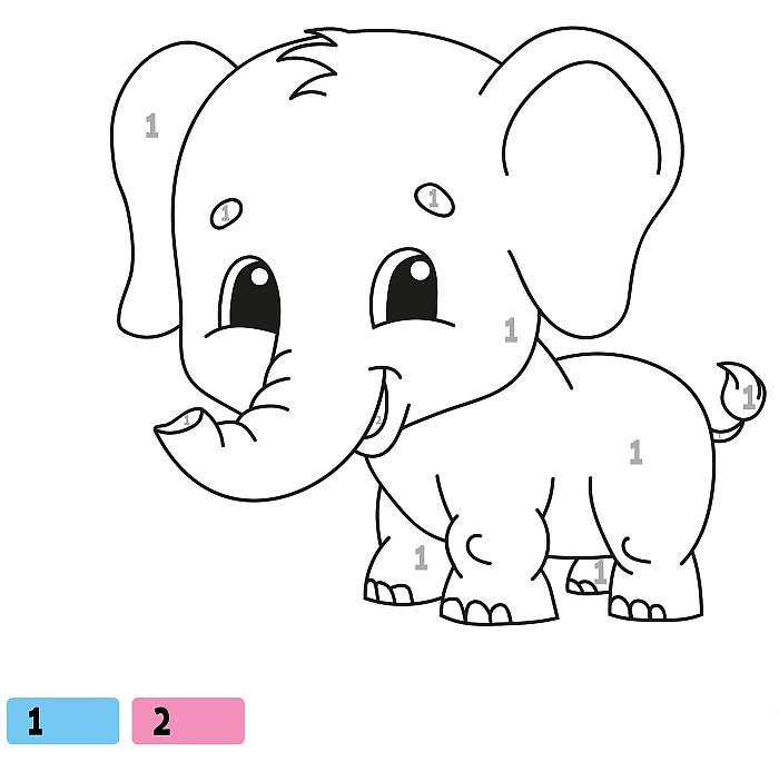 Раскраска по номерам для детей малышей 3-5 лет, веселый слон