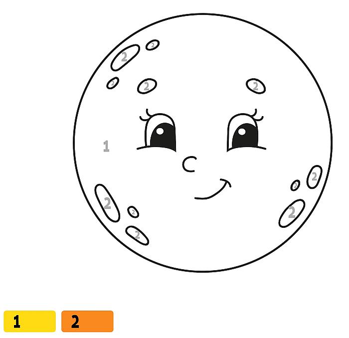 Раскрашивание картинок по цифрам для детей малышей 3-5 лет, луна