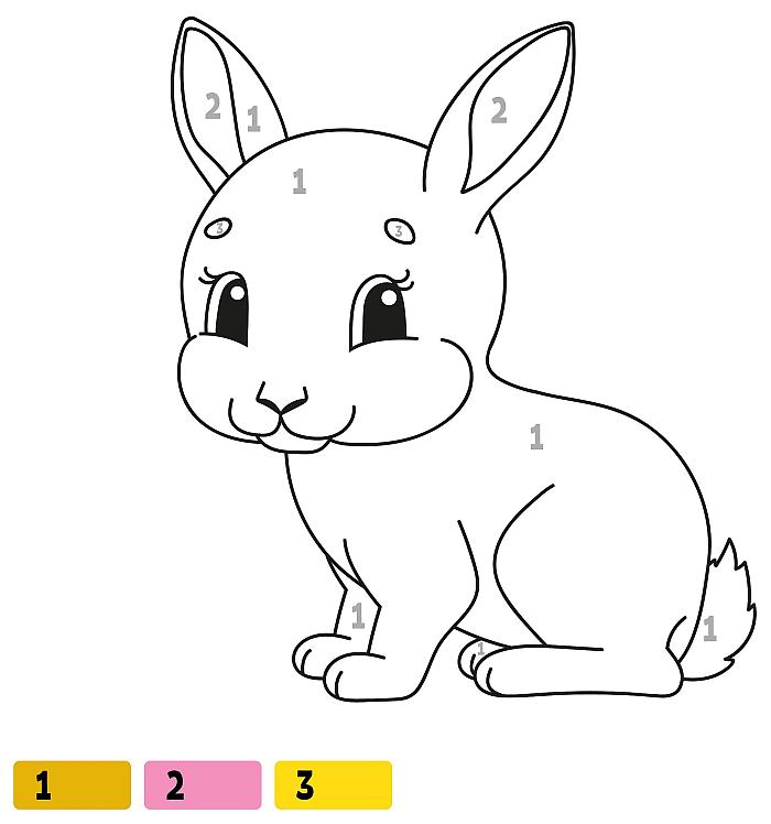 Раскраска по цифрам для детей малышей 3-5 лет, забавный кролик заяц зайчик