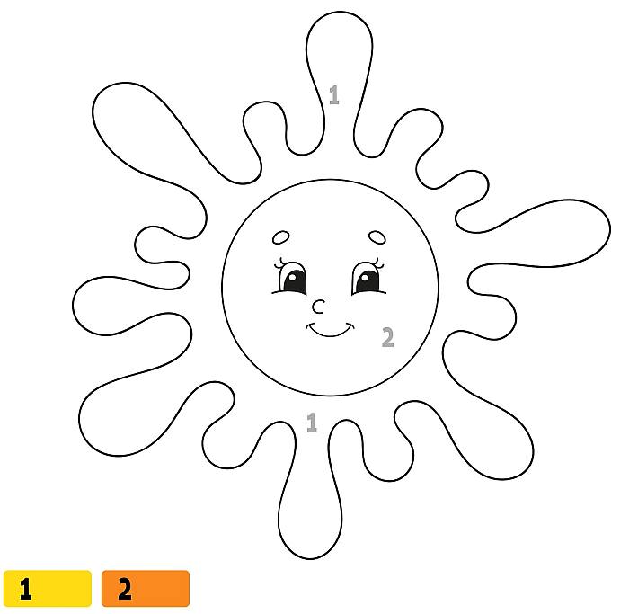 Раскрашивание картинок по цифрам для детей малышей 3-5 лет, солнце солнышко