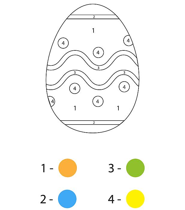 Раскраска по номерам для детей малышей 3-5 лет, яйцо