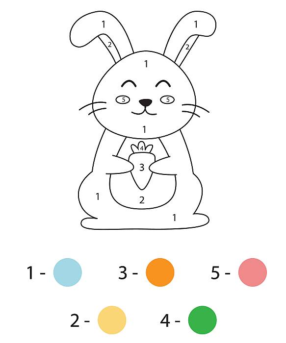 Раскрашивание картинок по цифрам для детей малышей 3-5 лет, кролик заяц зайчик
