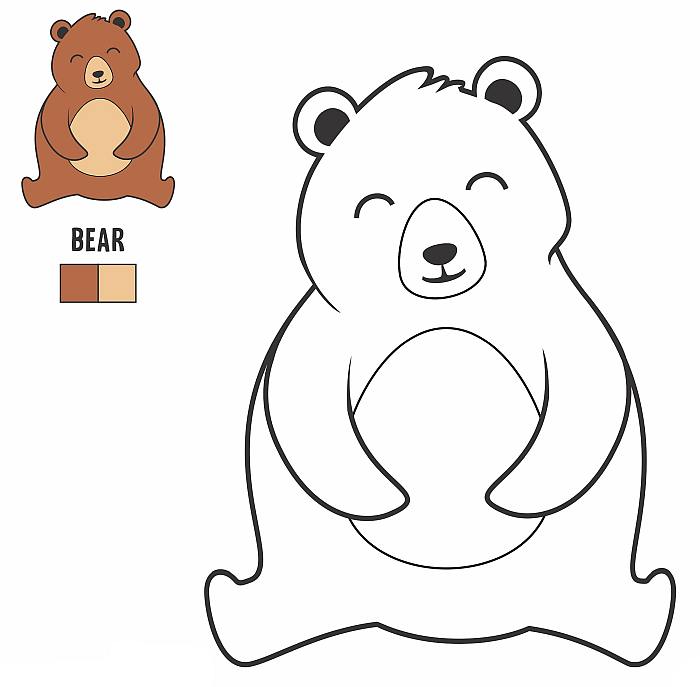 Цветная раскраска для детей малышей 4-5 лет, медведь