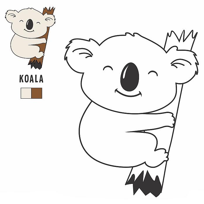 Цветная раскраска с примером для детей малышей 4-5 лет, коала