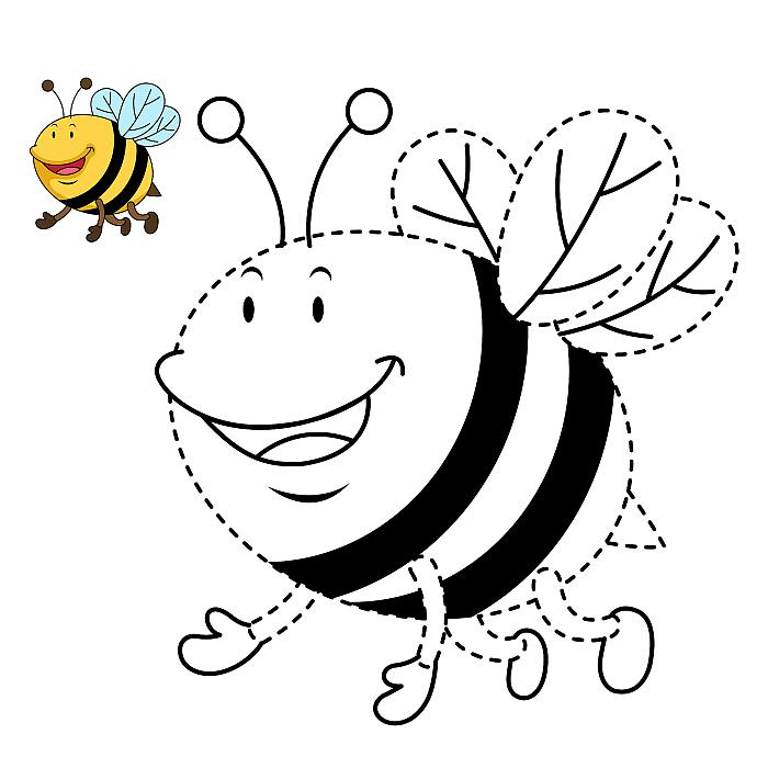 Цветная раскраска Обведи по контуру и раскрась для детей 5-7 лет, пчела пчелка