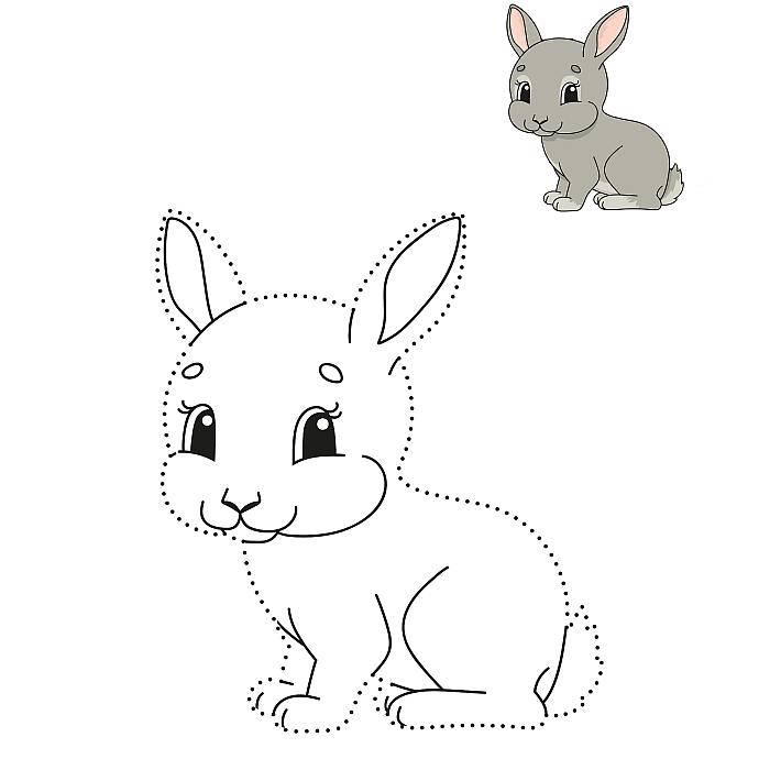 Раскраска Обведи по контуру и раскрась для ребят 5-7 лет, заяц зайчик кролик