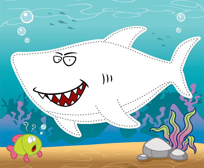 Раскраска Обведи точки и раскрась для детей 5-7 лет, акула