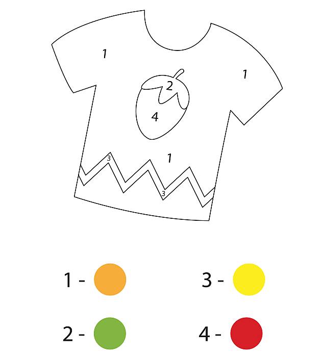 Раскраска по номерам для ребят 5-7 лет, рубашка одежда