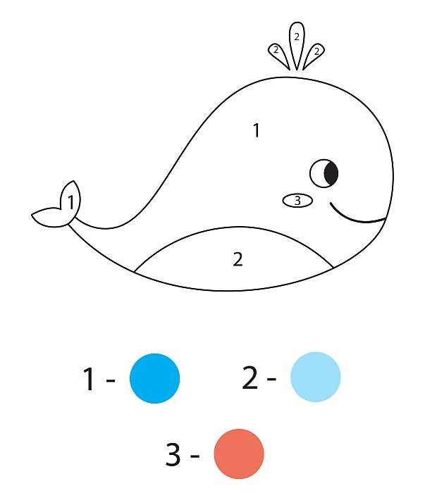 Раскраска по цифрам для детей ребят 5-7 лет, кит