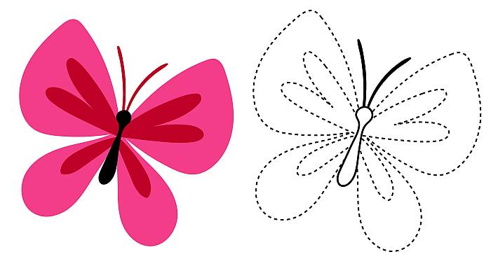 Раскраска Обведи по контуру и раскрась для ребят 5-7 лет, животное бабочка