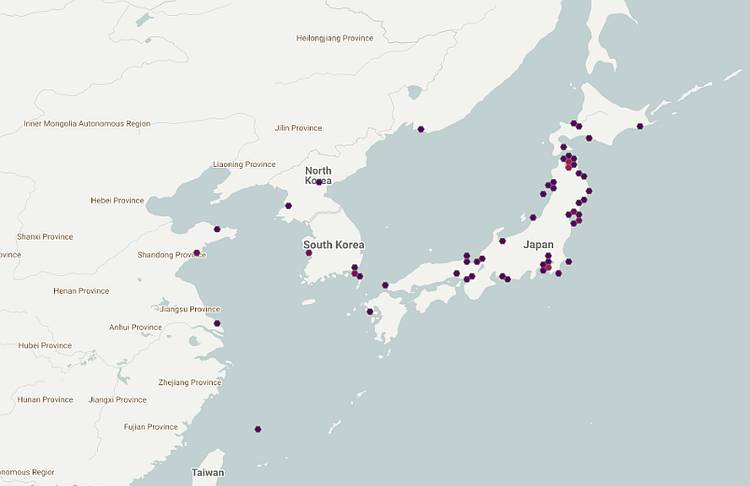 Японский терпуг (Hexagrammos otakii), ареал карта распространение рыбы